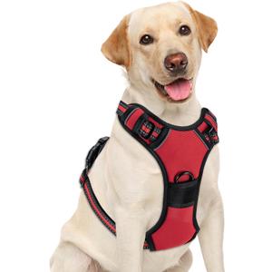 No Pull Dog Harness, Adjustable Reflective Front Clip Pet Vest with Easy Control Handle for Medium Large Dogs (Red,M)