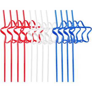 Quera 30 pcs Star Crazy straws 4th of JULY Red White Blue Silly Straws Patriotic Loop Straws Reusable BPA-Free Plastic Drinking Straws Silly Colorful Drinking Straws for Kids Birthday Party Supplies