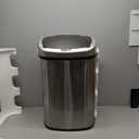 iTouchless SensorCan 50 Liter / 13 Gallon Kitchen Trash Can with Lid & Odor Filter  Motion Sensor Stainless Steel Garbage Bin for Home, Office, or Garage  Slim Oval Shape, Large Capacity Design (Light Silver, Black)
