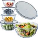 WhiteRhino Glass Mixing Bowls with Lids Set of 54.70QT,2.85QT, 1.69QT,1.11QT,0.85QT,Glass Bowls with Lids, Large Salad Bowls Space-Saving Nesting for Cooking, Baking ,Prepping, Dishwasher Safe
