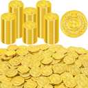 120 PCS Gold Coins, 1.4 in Plastic Gold Coins, 0.08 in Thick Fake Coins Pirate Coins Tokens Play Coins for Kids, Pirate Treasure Classroom Reward Adventure Theme Party Supplies for Pirate Party