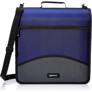 Amazon Basics Durable 3 Ring Zipper Binder with Multiple Pockets and Shoulder Strap, O-Ring Closure, Large Capacity, 4 inches, Blue