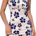 Verdusa Women's Floral Bodycon Dresses Backless Spaghetti Strap Vacation Dress (White, XL)