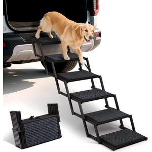 Dog Steps for Car, Truck and SUV - Foldable Pet Stairs for Large Dogs with Non-Slip Rug Surface, Lightweight Dog Ramp Holds Up to 250lbs, 6 Steps