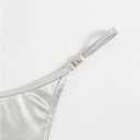 OYOANGLE Women's Metallic Thong Bikini Bottom Low Rise Cheeky Swim Bottoms Beachwear L