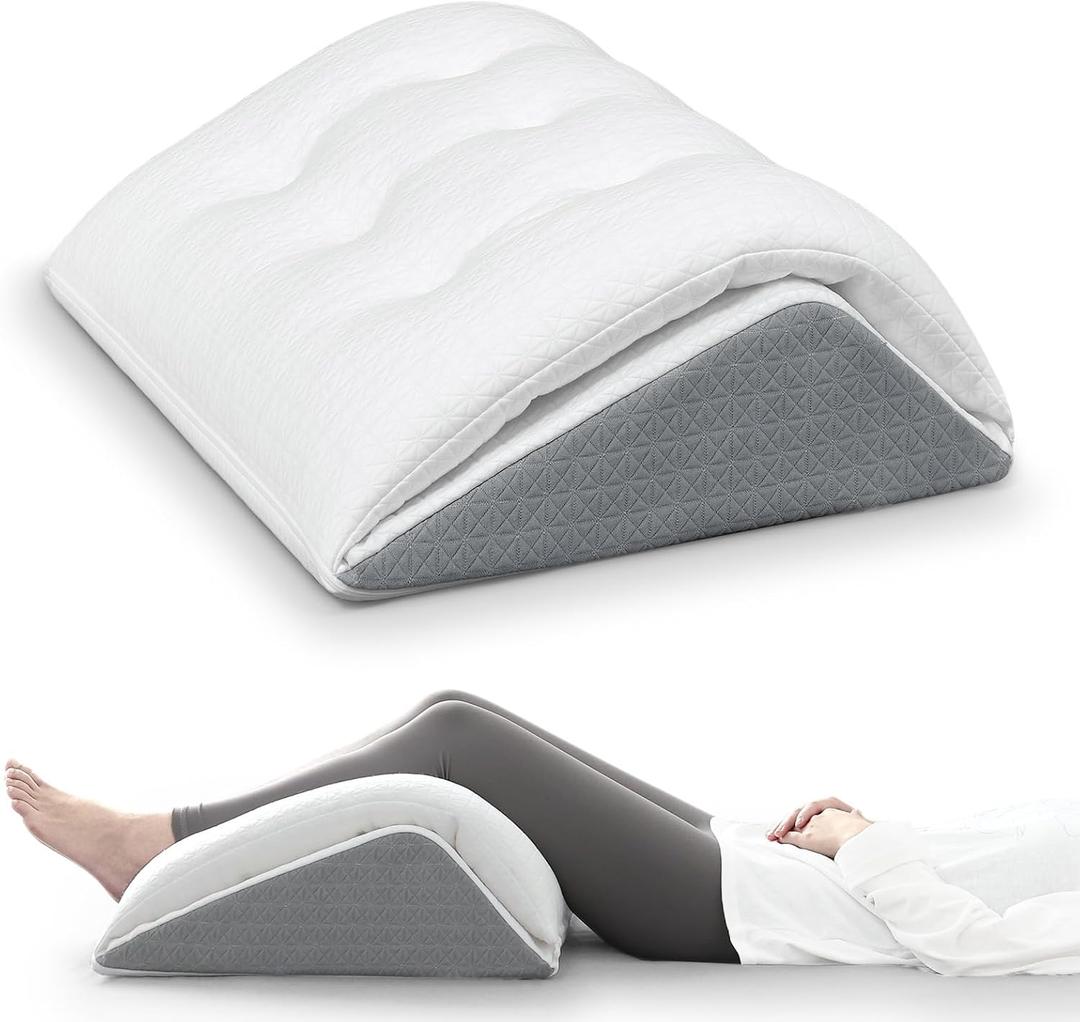 Shinnwa Knee Wedge Pillow, Patented Convertible Knee Pillow for Back Sleeping, Dual-Layer Memory Foam Triangle Pillow for Legs Post Surgery, Knee Support, Leg Elevation, Back Pain Relief 19 In (L) × 6 In (H)