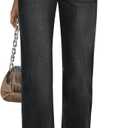 GRAPENT Straight Leg Jeans for Women High Waisted Stretchy Frayed Raw Hem Loose Denim Pants Casual Baggy Jean Trousers (Medium, Washed Black)