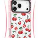 for iPhone 17 Pro Max Case Cute - Military-Grade 20 ft Drop Protection Shockproof Phone Case - Funny Cherry Design (6.9") Glitter Pink