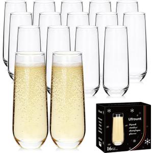 Stemless Champagne Flutes Set of 16, 9.5 oz Champagne Glasses, Multi-purpose Mimosa Glasses for Prosecco, Cocktail, Water, Weddings, Bar and Parties