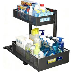 Under Sink Organizer, Adjustable Height 2 Tier Under Sink Organizers and Storage Multi-Purpose Under Sink Storage for Bathroom Kitchen