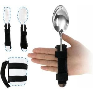Universal Cuff Adaptive Utensil Holder for Elderly Adults Eating Handicap Utensils Feeding Therapy Tools (3 PCS) Adaptive Holder Cups Spoon Fork Gadgets for Arthritic Hands Parkinsons Patients Gifts