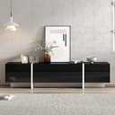 Ball & Cast Contemporary Rectangle Design TV Stand for TVs up to 80", High-Gloss Media Console with Cabinets and 2 Drawers, Modern Entertainment Center for Living Room & Bedroom, Black
