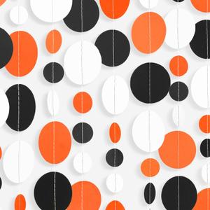 GCQQ 52Ft Black Orange White Garland Orange and Black Paper Circle Dot Streamers Halloween Polka Dot Garlands for Graduation Party Fall Autumn Thanksgiving Wedding Birthday Baby Shower Decoration