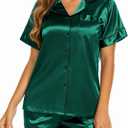 Ekouaer Silk Pajamas for Women Short Sleeve Sleepwear Soft Button Down Loungewear 2 Piece Satin Pjs Shorts Set (Green, M)