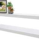 BAMEOS Floating Shelves,31 in W White Wall Mounted Wooden Shelves with Invisible Brackets Set of 2, Hanging Wall Shelves Decoration for Bedroom, Bathroom, Living Room and Kitchen, 31x7
