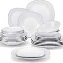 MALACASA Dinnerware Sets, 24 Piece Porcelain Square Dishes, White with Silver Rim Plates and Bowls Sets, Ceramic Dish Set for 6, Chip Resistant Dishware Sets, Series ELISA