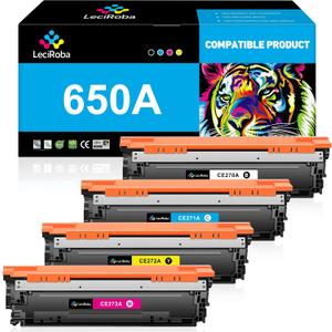 LeciRoba 650A CE270A CE271A CE272A CE273A Toner Cartridge Replacement for HP LaserJet Enterprise CP5525 CP5525 CP5525dn CP5525n CP5525xh M750 M750dn M750n M750xh Series Printer (4-Pack)