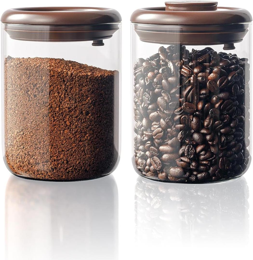 Glass Coffee Container - 10 oz Pop Top Coffee Storage Airtight Canister, Large Ground Coffee Containers Coffee Jars with Lids, 0.63lb, 2 Pack