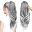SEIKEA Versatile Drawstring Ponytail Extension, 26" Long Wavy Multi Layered Clip in Ponytail Hair Extensions Stand Up High Fake Pony Tail Soft Natural Synthetic Hairpiece, Silver Grey to White