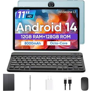 COLORROOM Tablet 11 inch Android 14 Tablet, 12GB RAM+128GB ROM, Octa-Core Tablets with Keyboard, GPS, 8000mAh, 800x1280 FHD Display, Dual Camera, WiFi, Bluetooth (Blue)