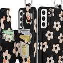 Shorogyt for Samsung S21 Plus Wallet Case with Card Holder - Cute Designer Black Flower Pattern Kickstand Magnetic Clasp Back Flip Folio Leather Phone Cases for Women Men Girls for Galaxy S21 Plus