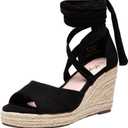 Vepose Women's Platform Wedge Sandals Rome Espadrilles Open Toe High Heel Sandals for Women with Lace-Up (9, Peep Toe-882-black)