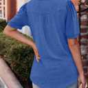 KISSMODA Women's Tunic Tops Casual V Neck Short Sleeve T Shirts Summer Puff Sleeve Ruffle Blouses (L)