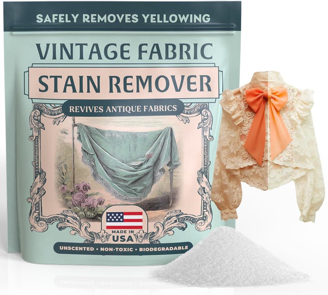 [1lb] Vintage Fabric Stain Remover - Safely Cleans Retro & Antique Textiles - Made in the USA - Gently Removes Yellowing & Tough Stains From Vintage Linens, Quilts, Dresses, Doilies, & more
