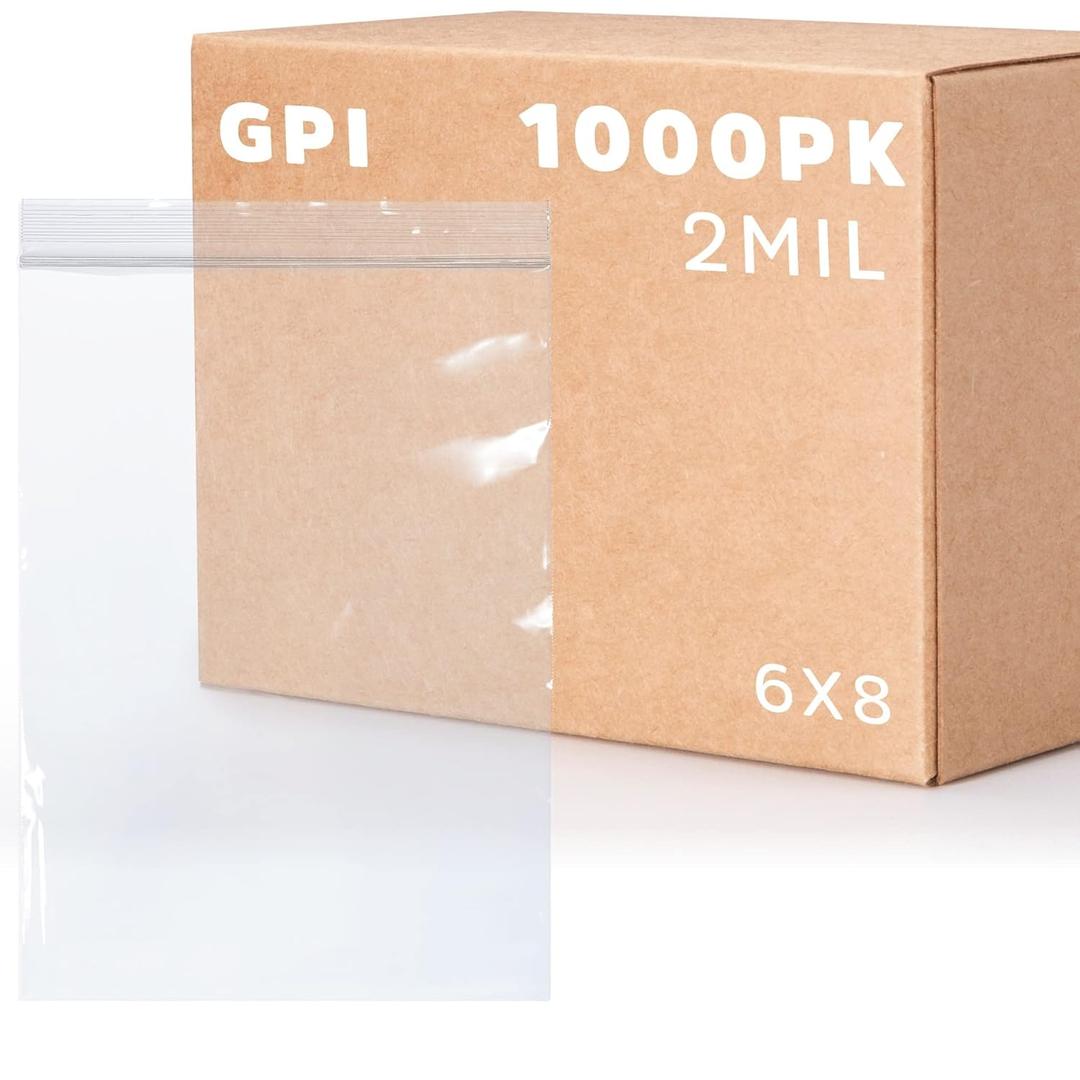GPI - 1000 Count - 6" X 8" 2 Mil Clear Reclosable Zip Plastic Poly Bags with Resealable Lock Seal Zipper, for Sandwich, Snack, Cookies, Food, Office Supplies, Packaging & Shipping
