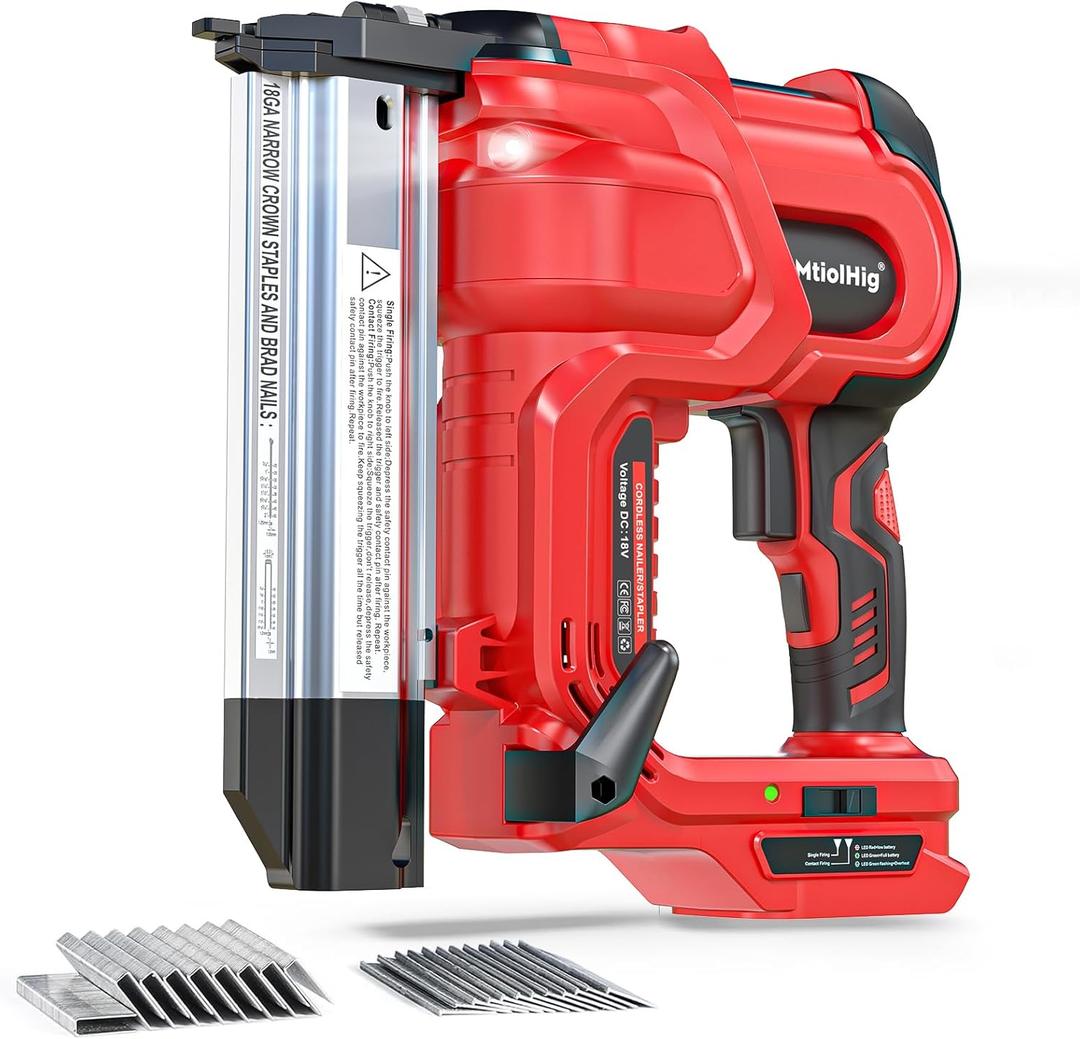 Cordless 2" Brad Nailer Compatible with Milwaukee Battery(No Battery), 2-in-1 Electric Nail Gun/Staple Gun, 18 Gauge Nail Gun Battery Powered with 1000 Nails for Wood Carpentry