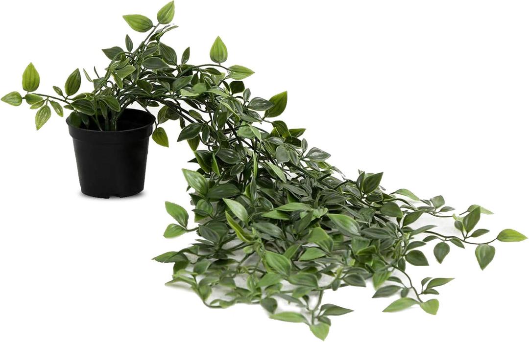 Artificial Vine Plant Small Potted in Black Pot Plastic Fake Green Vine for Office Home Decor Faux Plant for Hanging Baskets, Green-KUBMART11603 2 Pcks