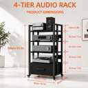4-Tier Audio Rack with Wheels, AV Media Stand, L 19.7 in × W 15.7 in × H 39.3 in