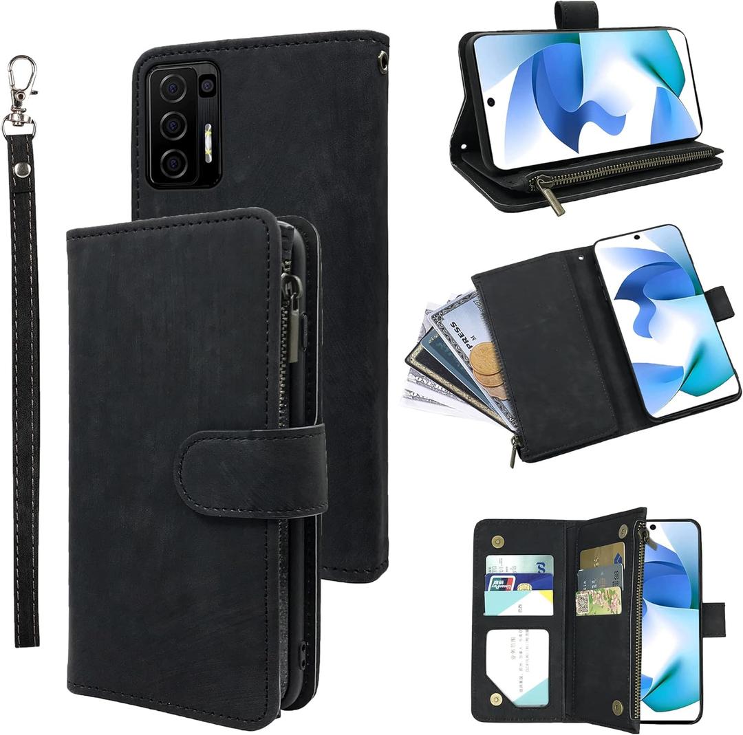 Compatible with BLU F91 5G 2022 Wallet Case and Premium Vintage Leather Flip Credit Card Holder Stand Cell Accessories Folio Purse Lanyard Phone Cover for Blue 91F 6.8 Women Men Black