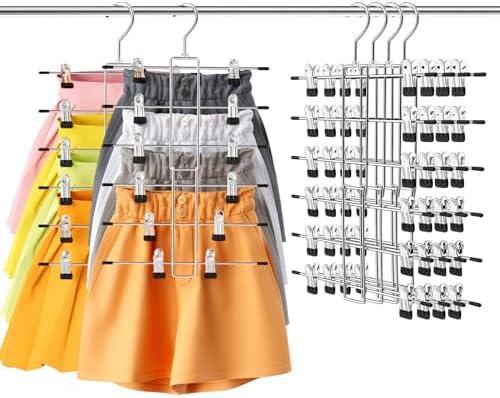 4 Pack Pants & Skirt Hangers Space Saving Hanging Closet Organizer and Storage, Upgrade Skirt Hangers with Clips and 360° Swivel Hook, Closet Storage