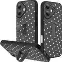 KANGHAR Compatible with iPhone 16 Case Black Dot Pattern Cute Wristband Stand Phone Cover for Women Girls Men Shockproof Slim Protective Cover Phone 16 6.1 Inch