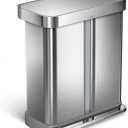 simplehuman 58 Liter / 15.3 Gallon Rectangular Hands-Free Dual Compartment Recycling Kitchen Step Trash Can with Soft-Close Lid, Brushed Stainless Steel