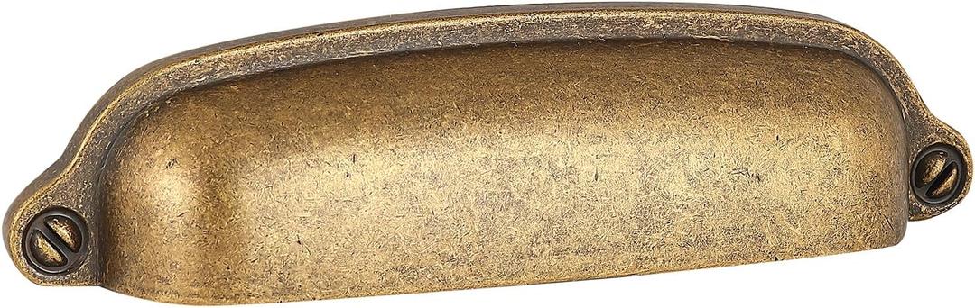 HARPOON 10 Pack Bin Cup Handle Pulls,Vintage Drawer Pulls,Cabinet Hardware,Shell Handle,3.78 Inch Antique Brass Brown
