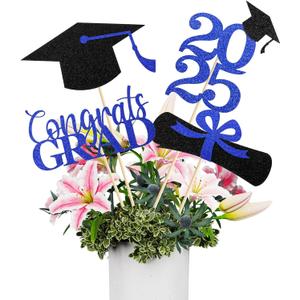4 x Graduation Decorations 2025, 16 PCS Black Blue Graduation Centerpieces for Tables, Double-Sided Table Toppers Centerpieces, Class of 2025 Grad Party Decorations 2025