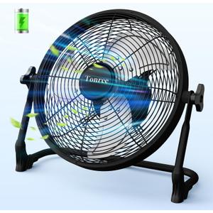 14" Portable Battery Operated Fan, Rechargeable Floor Fan, Hi-Velocity Cordless Camping Fan, USB Phone Charge, 12-60H Runtime, Quiet, Wireless, For Gym Shed Travel Home Outdoor Garage Tent Car Barn