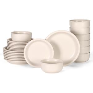 GZG Vintage Series Ceramic Dinnerware Set for 8, 24 Pieces, Cream White | Stoneware Plates and Bowls Set, Lead-Free, Handcrafted Dishes Set, Microwave & Dishwasher Safe