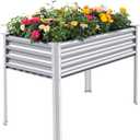 Land Guard Galvanized Raised Garden Bed with Legs, 482432in Large Metal Elevated Raised Planter Box with Drainage Holes for Backyard, Patio, Balcony, 700lb Capacity (Silver)