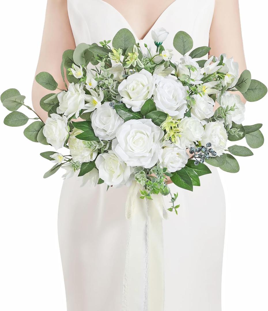 Serwalin ." Wedding Bouquet, White Bridal Bouquet, Sage Green Bride Bouquet for Wedding, Artificial Flowers Bouquets for Ceremony Anniversary