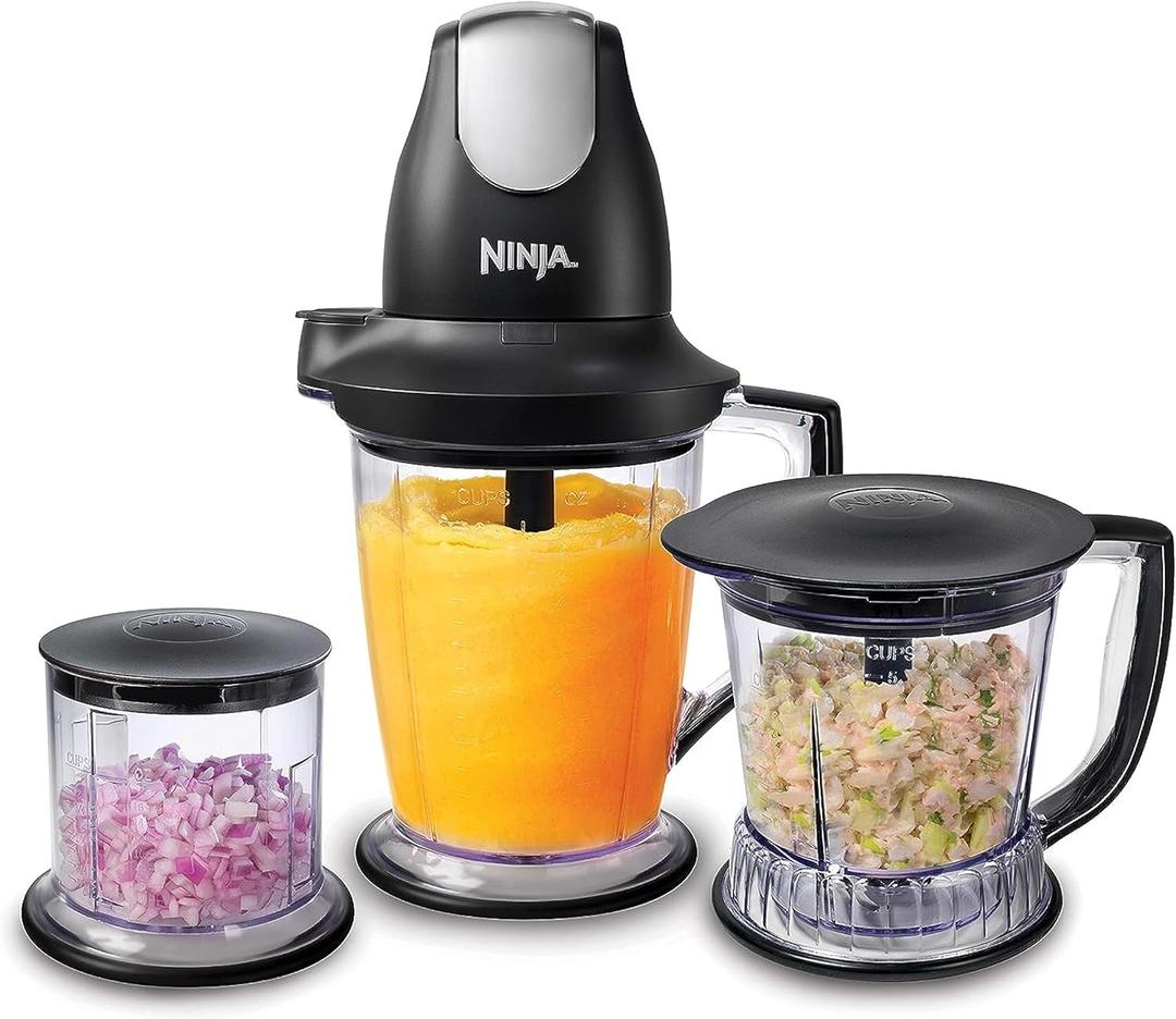 Ninja QB1004 Blender/ Food Processor with 450-Watt Base, 48oz Pitcher, 16oz Chopper Bowl, and 40oz Processor Bowl for Shakes, Smoothies, and Meal Prep, Black