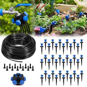 HIRALIY 197FT Garden Watering System with 36Item Pressure Compensation Drippers and 5-Way Connector, New Quick Connector Drip Irrigation Kits, Irrigation System for Plant