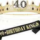 40th Birthday Crown and Sash, Party Decoration for Men (Gold)