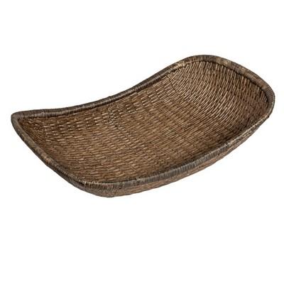Antique Woven Wicker Tray Basket, Brown