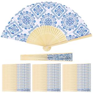 50pcs Blue Floral Hand Fan Paper Fans Handheld Bulk Fan for Wedding Guest for Wedding Fans for Guests Bridal Shower Wedding Bridesmaid Thank You Gift Decorations