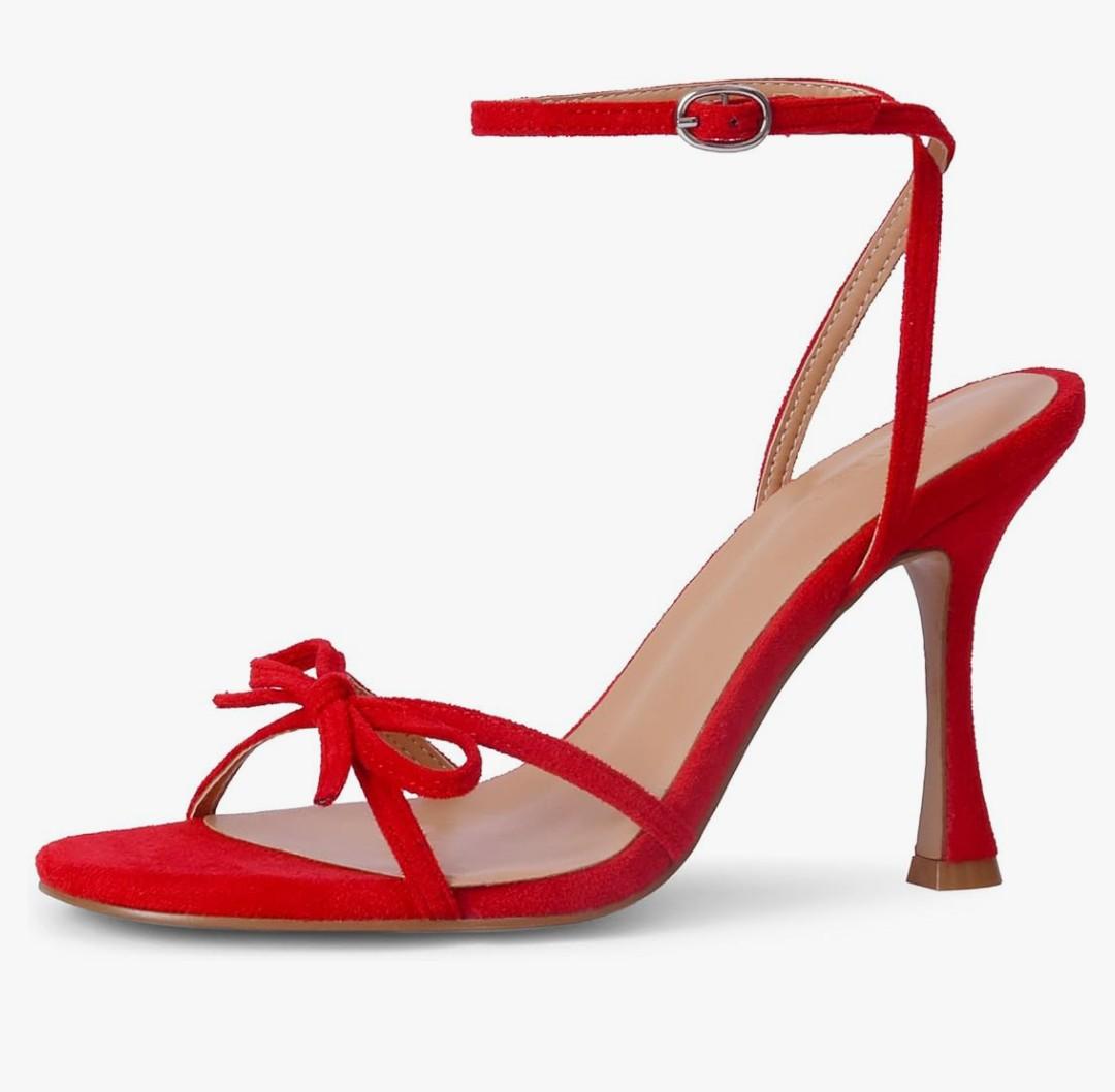 iiimmu Women's Bow Heels 4 IN Stiletto Heeled Sandals for Women Round Open Toe Sandals Elegant Summer Heels Soft PU Leather/Faux Suede. size 10