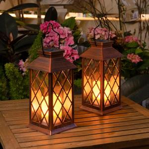 2Pack 11" Outdoor Solar Lanterns Waterproof Garden Gifts Women, Halloween Flickering Flameless Candle Mission Lights for Patio, Outdoor, Party, Yard, Lawn, Mothers' Day Gifts for Mom (Antique Copper)