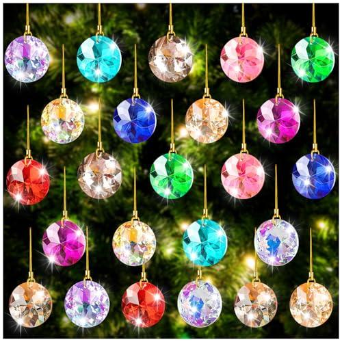 24Pcs Christmas Crystal Glass Balls Ornaments, Multicolor Glass Beads Crystal Pendants Balls Decor for Christmas Tree Home Decor and Wedding Party